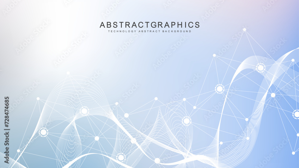 Poster geometric abstract background with connected line and dots. structure molecule and communication. bi