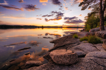 Sunset by lake Järnlunden, Sweden