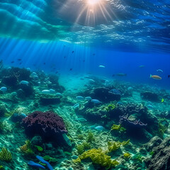 Naklejka na ściany i meble Coral reef in sea. Sea depth. Ecology