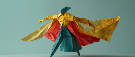Figure of a dancing man in origami style. Generative AI