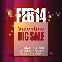 Valentine's Day BIG Sale Poster or Sale banner for Promotion and shopping template or background for Love and Valentine's day concept. Vector and Illustration, eps 10. 