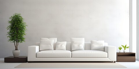Contemporary white sofa in room design