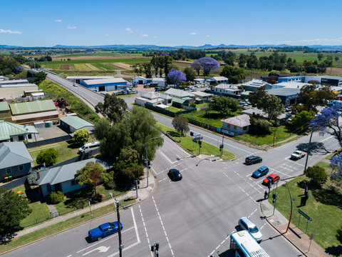 Traffic lights at intersection in country town