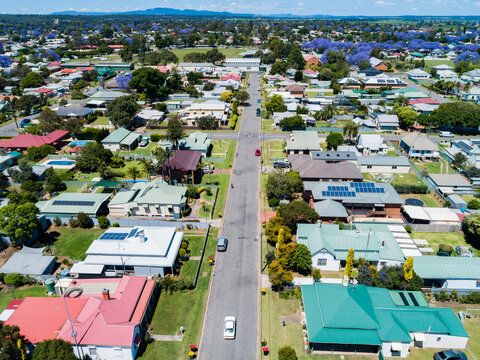 Looking down residential street in Singleton in spring