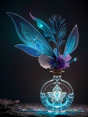 Glass vase with flowers on black, Generative AI