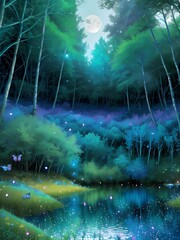 Landscape with stars and trees, Generative AI