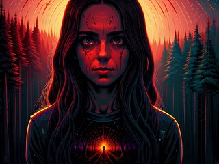 Scary halloween background with face, Generative AI