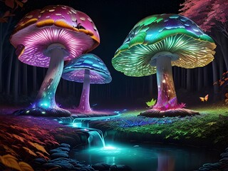Mushroom in the forest, Generative AI