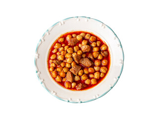 Traditional delicious Turkish foods; Turkish Food Chickpeas with Meat. Turkish name; Etli nohut