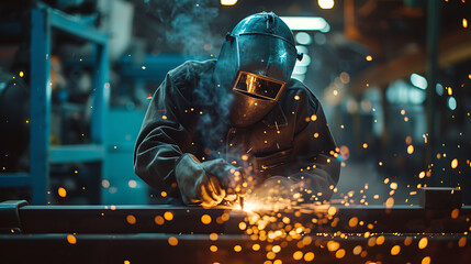 Technician welding steel