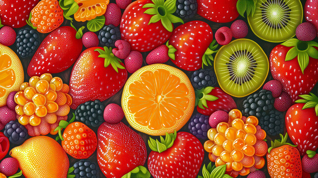 A Vibrant, Abstract Fruit Pattern That Exudes Colorfulness And Artistic Flair, Perfect For Eye-Catching Wrapping Paper