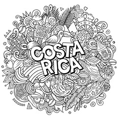 Costa Rica cartoon doodle illustration. Funny local design.