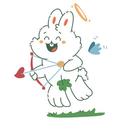 Cute bunny cupid vector cartoon character illustration isolated on a white background.