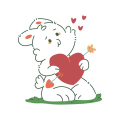 Cute bunny in love vector cartoon character illustration isolated on a white background.