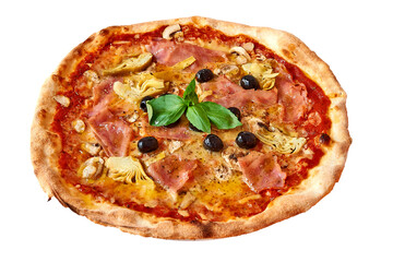 Plate with a Pizza Cappricciosa isolated on white