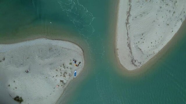 Cinematic overhead 4K drone clip over a peninsula in Paliouri, Chalkidiki in North Greece