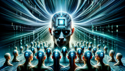 An artificial intelligence chip implanted in people's heads. Collective consciousness. Centralized control of consciousness. Artificial intelligence chip in the brain.
