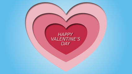 Happy Valentine's Day 4K paper cutout effect with shadows banner with gradient and pink and red hearts