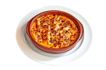 Plate with gratined macaronis  isolated on white background