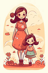 Guiding Light: Illustration of woman delicately holds the hand of little girl, leading her down a path of love, growth, and trust.