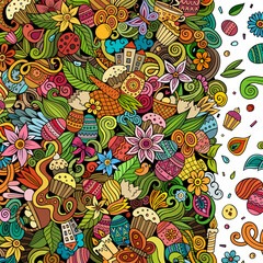 Happy Easter vector doodle border illustration.