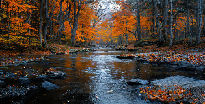 autumn forest in the morning, autumn in the forest, autumn in the park, an image of a tranquil meandering river