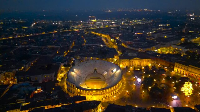 Verona Italy night view of the city from a drone
