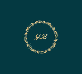 Handwritten golden GB getters logo with a minimalist design. letter GB logo manual elegant minimalist signature logotype. GB letter consist of intertwined elements into circle.