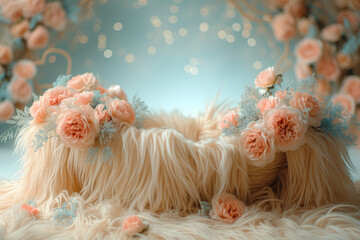 Newborn digital backdrop. Moses basket, fur nest, featherbed, fluffy bed, Composite, photo props.
