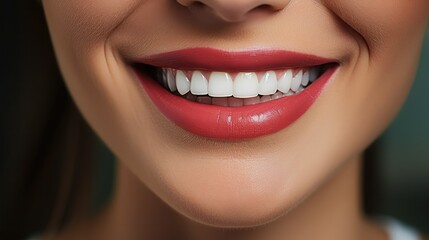 Fototapeta premium A close up photo of the lower part of a woman face beautiful cute smile with very clean perfect teeth.
