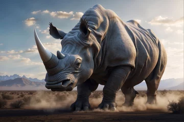 Fotobehang A huge rhinoceros in nature © AMERO MEDIA