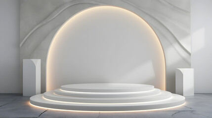 white podium with Integrated LED lighting around it, , a place to display products, a podium for advertising a product 