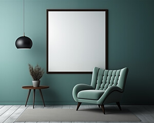 Art Deco Style Furniture Room Mockup, Empty Poster Frame Mockup, 3D Render Interior Mockup