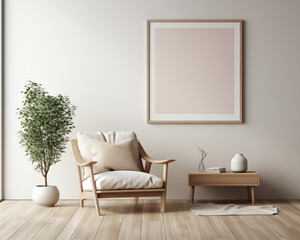 Cape Cod Style Furniture Room Mockup, Empty Poster Frame Mockup, 3D Render Interior Mockup