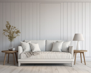 Cape Cod Style Furniture Room Mockup, Empty Wall Interior Mockup, 3D Render Interior Mockup