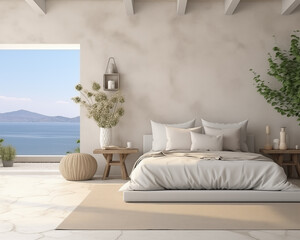 Greece Style Furniture Room Mockup, Empty Wall Interior Mockup, 3D Interior Render