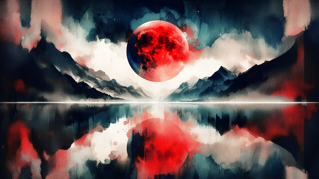 Blood moon landscape abstract.