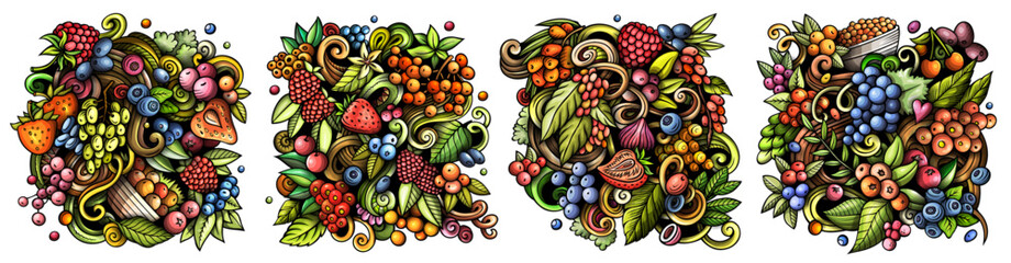 Berries cartoon vector doodle designs set
