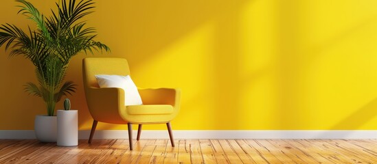 3D render interior design of yellow colored of living room scene. AI generated image