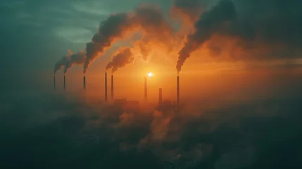 Fotobehang Pollution from industrial plants Smoke emissions cause carbon dioxide, global warming. © BB_Stock