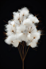 Delicate Cotton Fluff

Elegant cotton plant bolls against a dark background, a natural and soft botanical beauty, perfect for calm and organic themes.