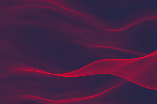 A 3D rendered image with a luxurious feel, featuring vibrant neon red waves against a dark violet background, creating an elegant and futuristic abstract design