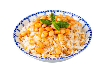 Traditional Turkish cuisine. Kuru Fasulye . Haricot Beans, rice and beans (Turkish name; pilav ustu kuru fasulye)