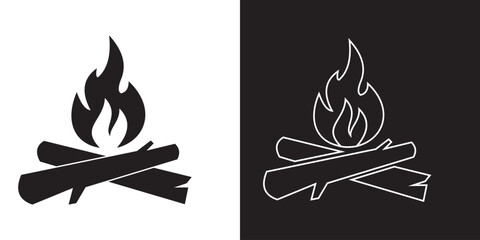Set of fire icons. Campfire symbol. Fire icon, silhouette. Bonfire vector, icon, logo design on white background.  Vector illustration of bonfire, campfire, - obrazy, fototapety, plakaty