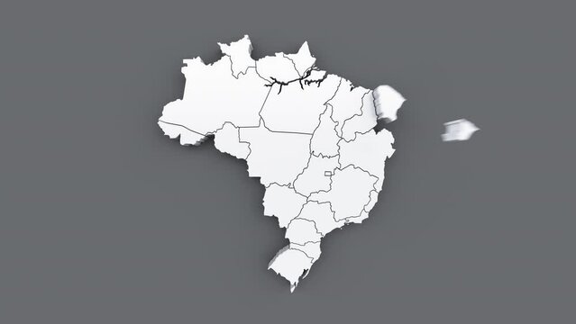 Animated map of Brazil, white map on gray background.