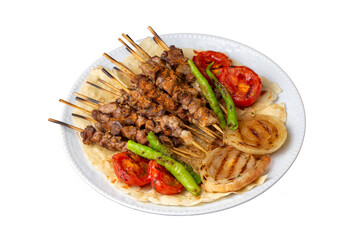 Traditional delicious Turkish foods; skewers cop sis