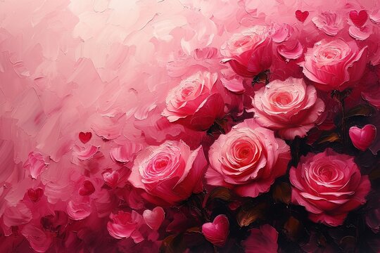 Mesmerizing painting featuring blush pink roses offers a captivating background wallpaper texture, igniting feelings of love, romance, and the magic of Valentine's Day