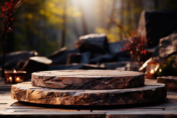 Stone podium for the display of stylish organic products