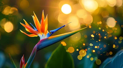 Foto op Canvas A sunlit scene of a bird of paradise flower.  © Dannchez