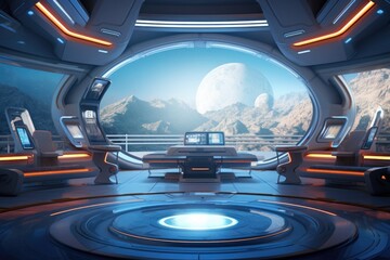 Futuristic Interior of a Space Station with Stunning Minimalist Design and Beautiful View